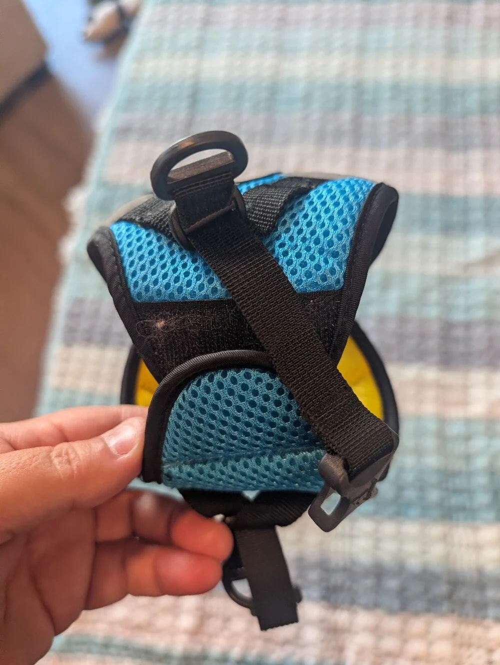 Gooby XS Blue Mesh Dog Harness with Yellow Lining